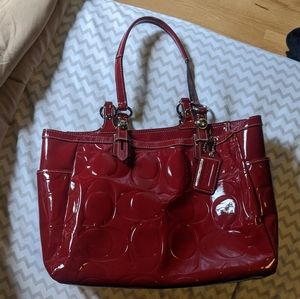 Cherry Red Patent Leather Embossed Coach Purse